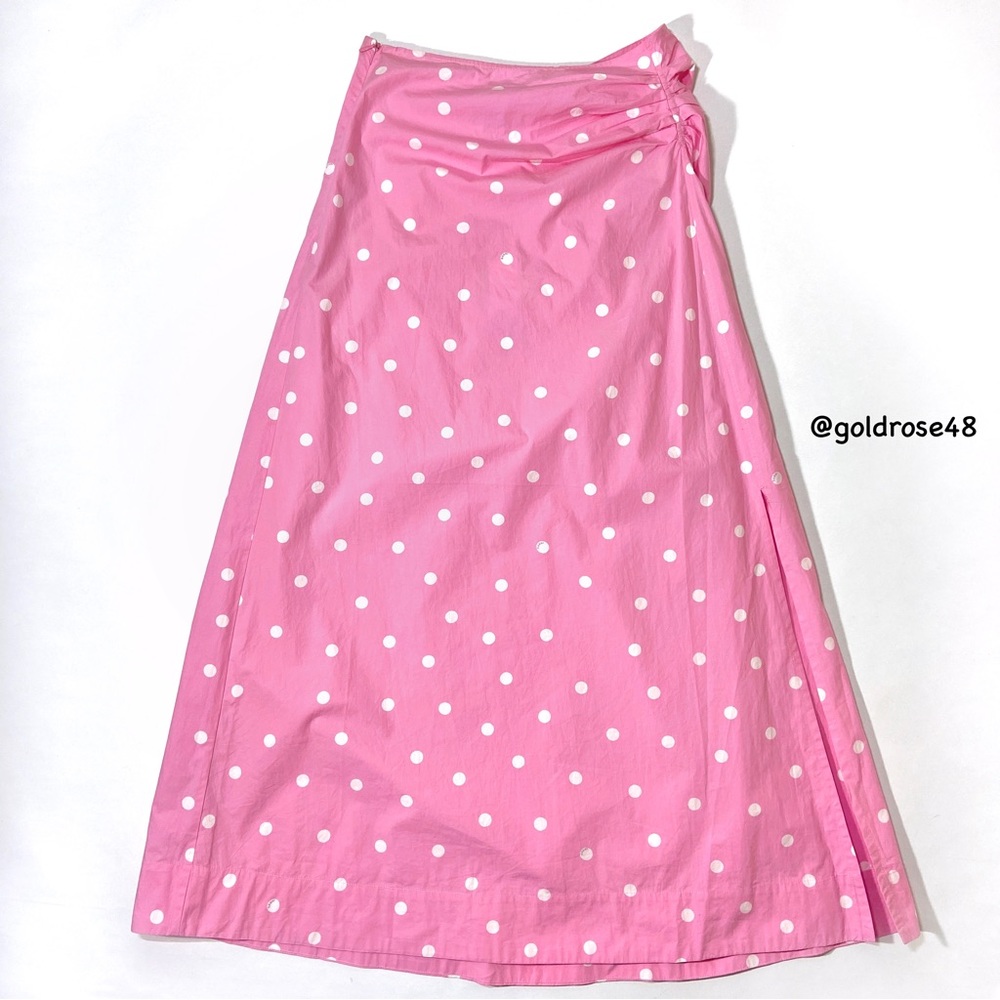 Ganni pink and white Polka Dot Print Organic Cotton midi skirt